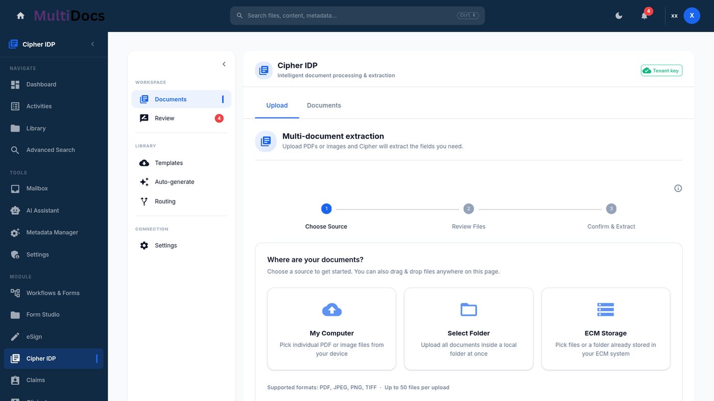 Cipher IDP — AI extraction with human-in-the-loop review